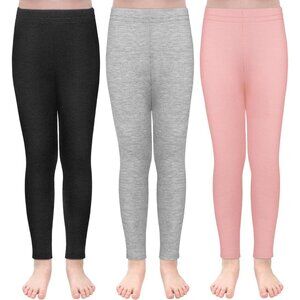3 Pack Girls Winter Fleece Lined Leggings Stretchy Solid Velvet Pants Warm and S